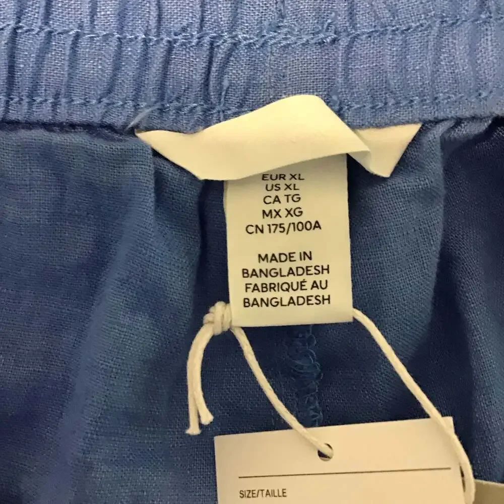 H&M Premium Selection XL Natural Linen Drawstring Pants Blue Summer Boho